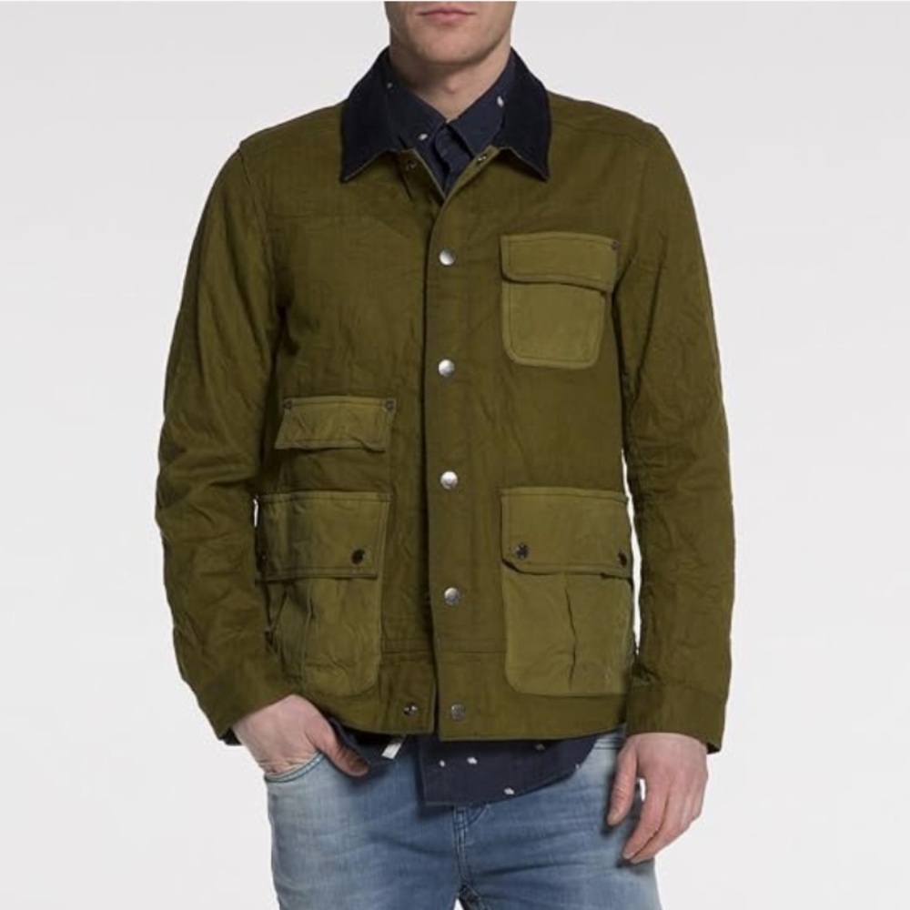 SCOTCH & SODA Mens Amsterdam Blauw Canvas Heritage Jacket Сorduroy Сollar size M